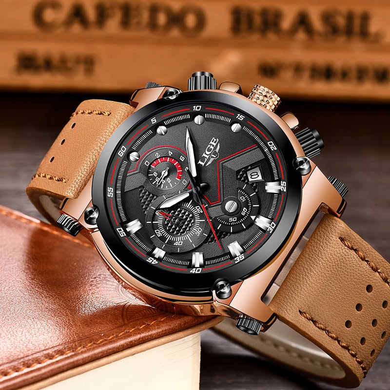 Herren Leder Analog-Armbanduhr