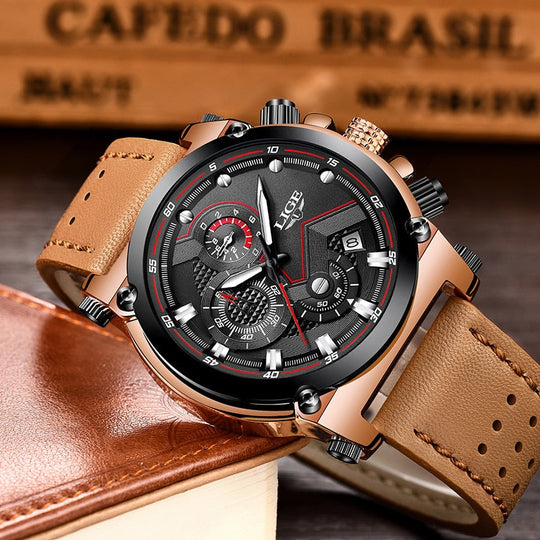 Herren Leder Analog-Armbanduhr