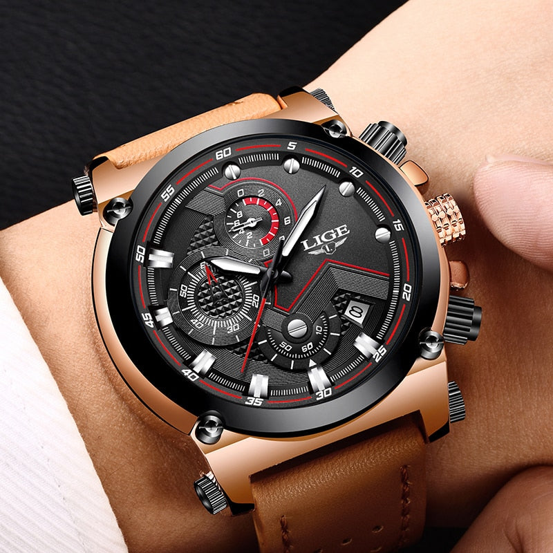 Herren Leder Analog-Armbanduhr