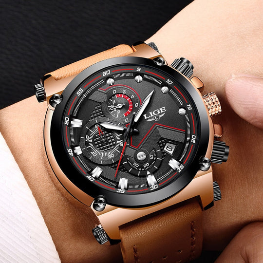 Herren Leder Analog-Armbanduhr