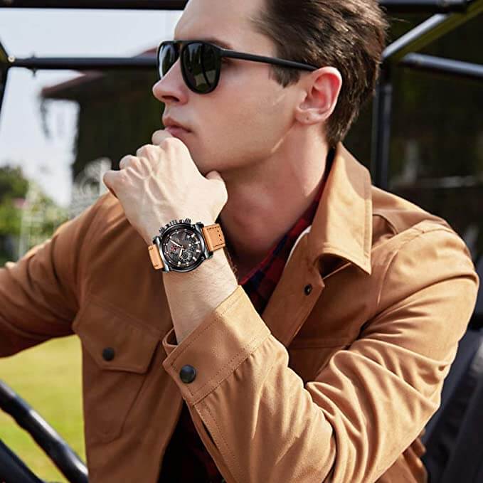 Herren Leder Analog-Armbanduhr