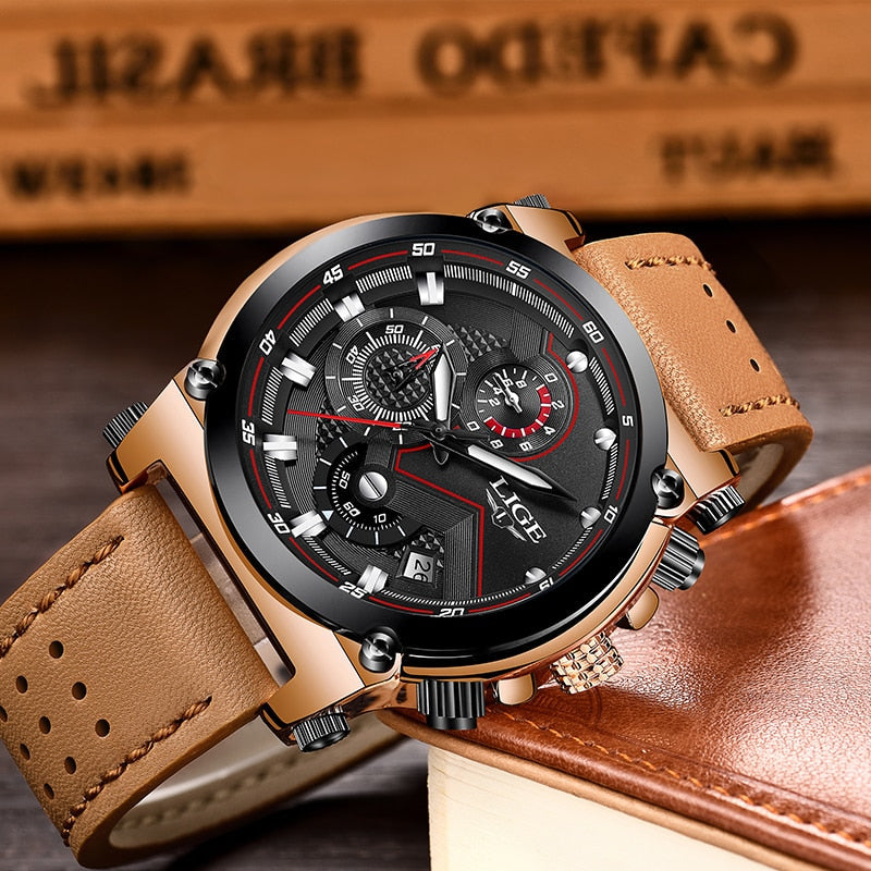 Herren Leder Analog-Armbanduhr