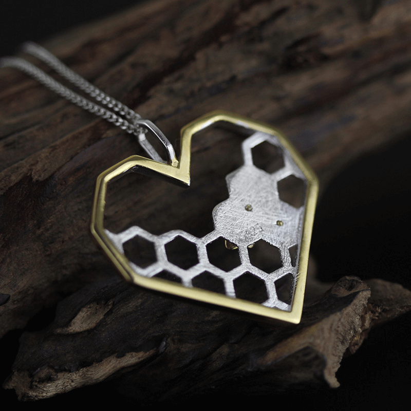 Herz-Halskette Mit Wabenmuster