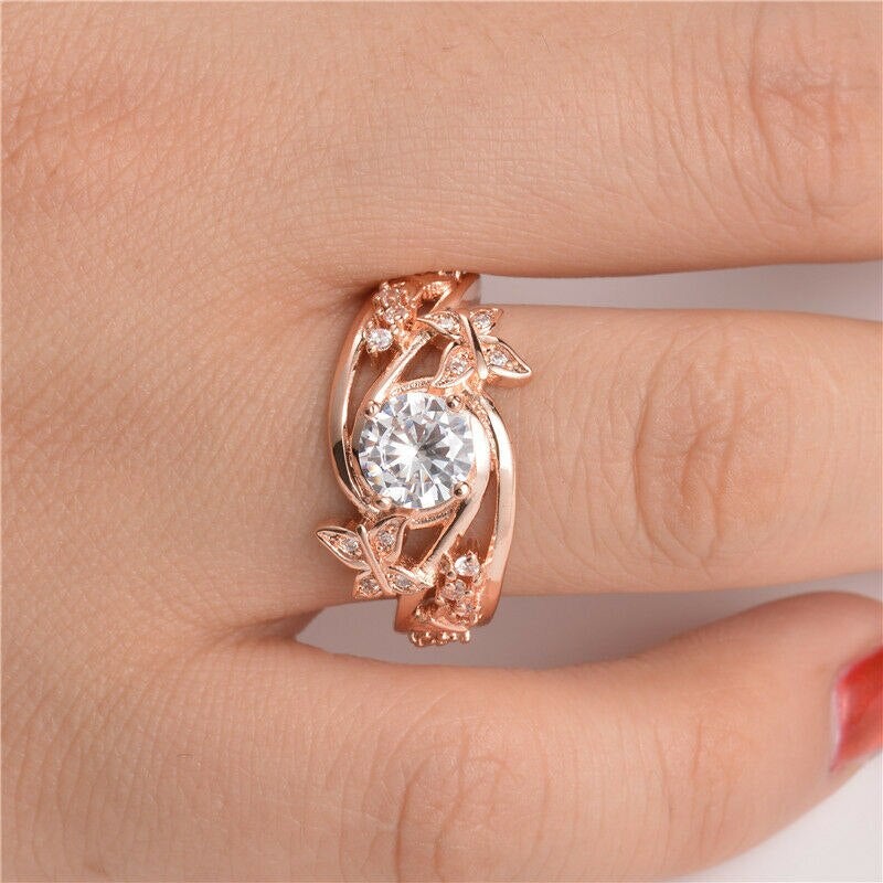 Hohle Strasssteine Schmetterling Blume Ring