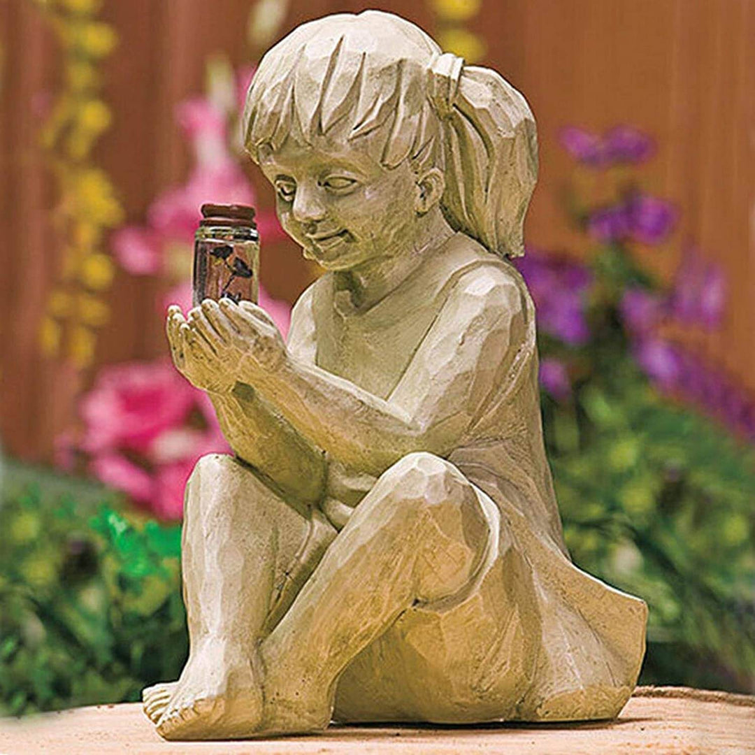 Kinder Mit Solar-Glühwürmchen Gartenstatuen