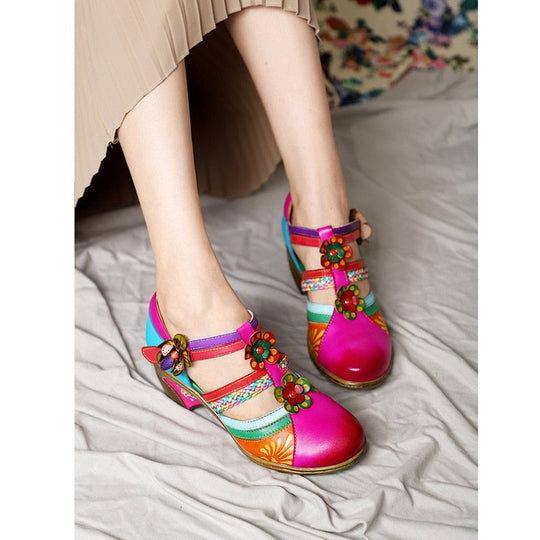 Retro Bunte Ledersandalen