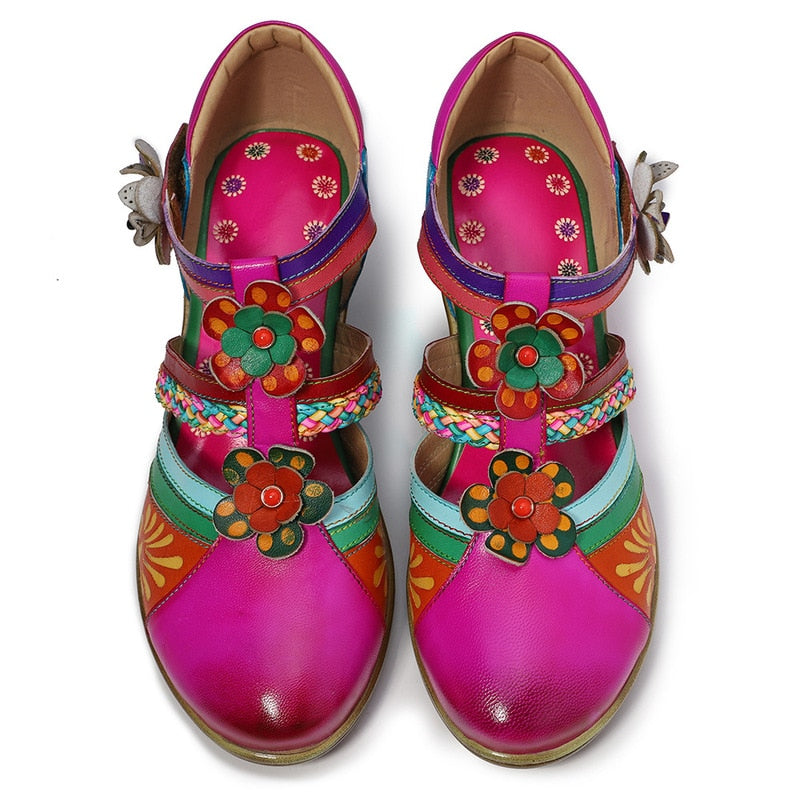 Retro Bunte Ledersandalen