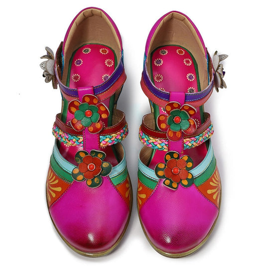 Retro Bunte Ledersandalen