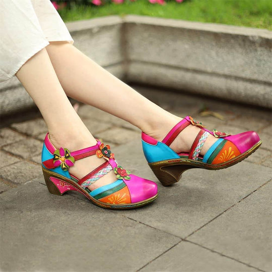 Retro Bunte Ledersandalen