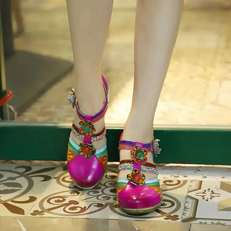 Retro Bunte Ledersandalen