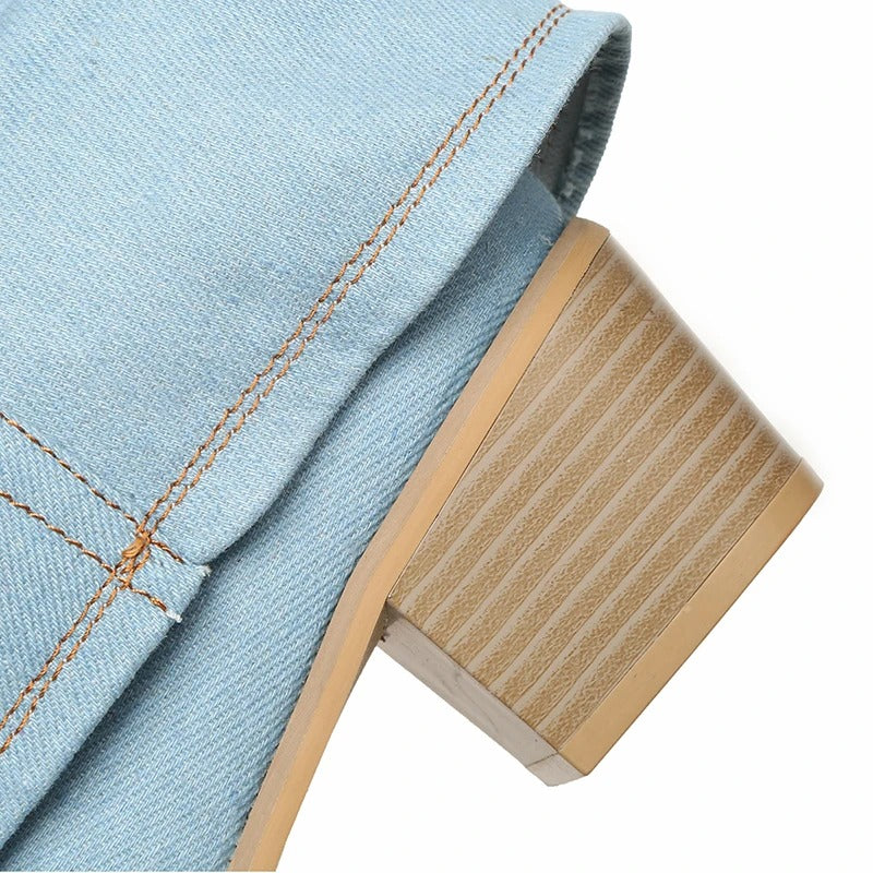 Denimlaarzen voor dames met blokhakken